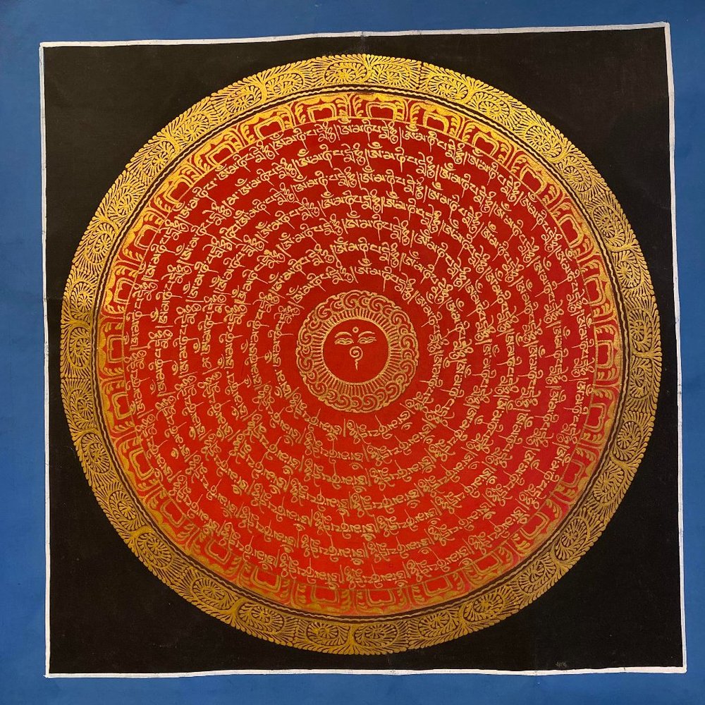 Original Hand-Painted Traditional Tibetan Canvas Mandala Wall Art.